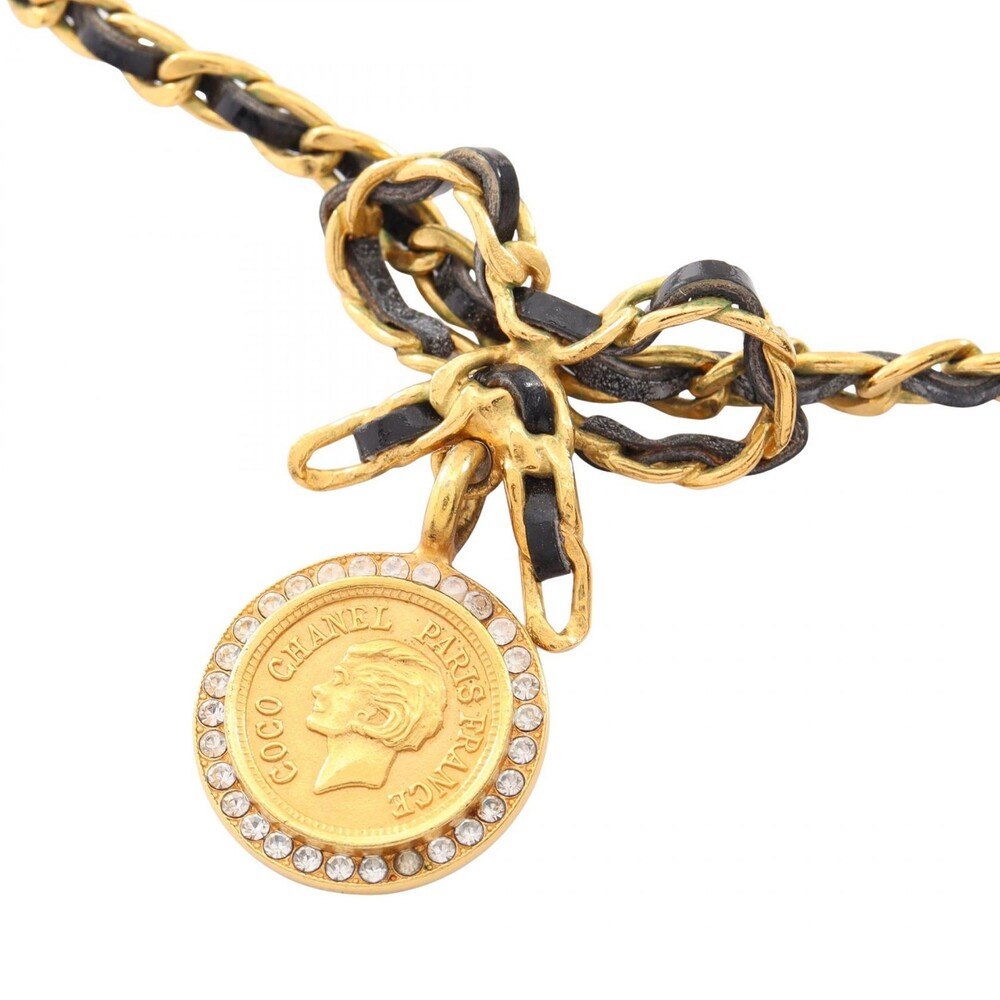 Chanel Ribbon Coin Choker Necklace Gold #309117C84B